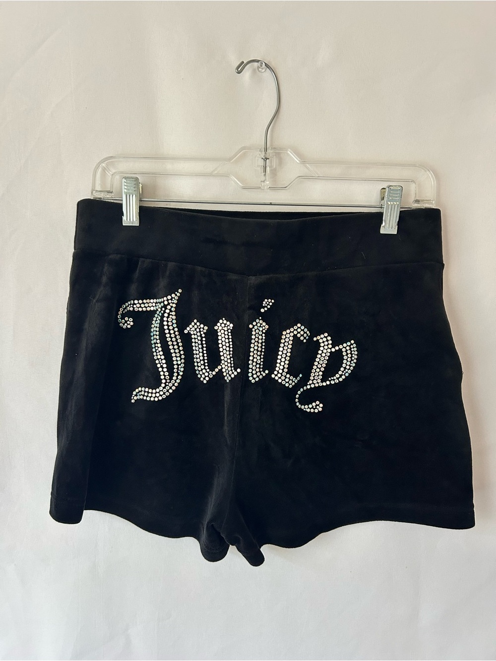 Juicy Couture Black Velour Rhinestone 'Juicy' Logo High Waist Shorts